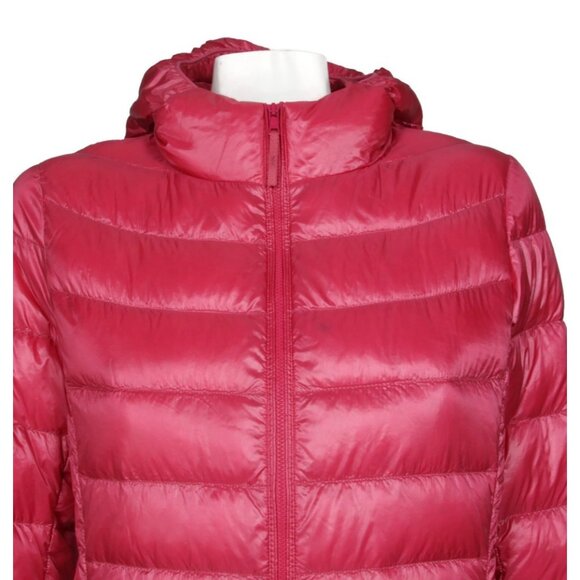 UNIQLO Pink Ultra Light Down Quilted Full Zip Hooded Jacket sz M /890 - Picture 2 of 6